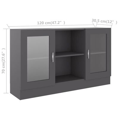 vidaXL Vitrine Cabinet Gray 47.2"x12"x27.6" Chipboard