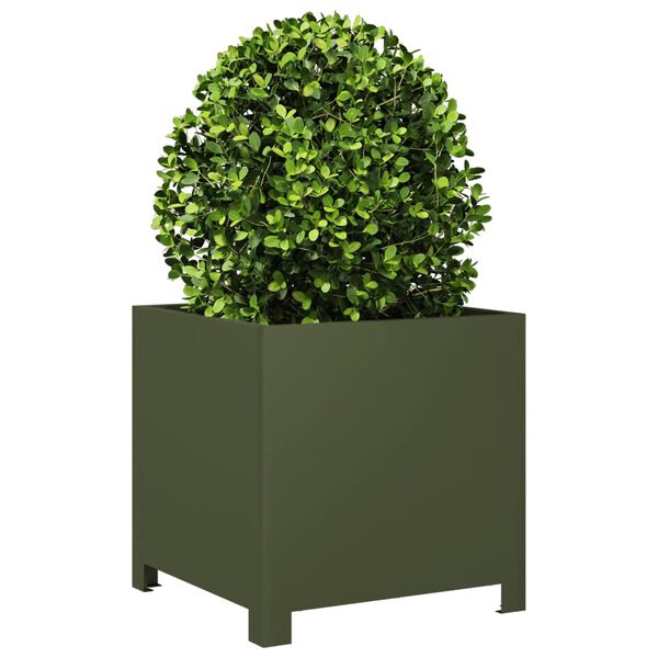 vidaXL Garden Planter Olive Green Steel Medium Tough Garden Planter