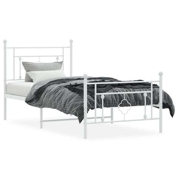 vidaXL Bed Frame White Powder-Coated Steel Twin Bed Frame Rectangular