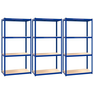 vidaXL 4-Layer Shelves 3 pcs Blue Steel&Engineered Wood