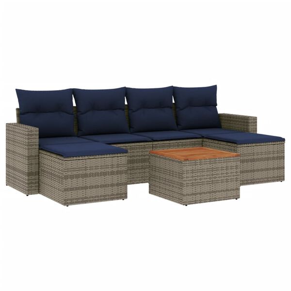 vidaXL 7 Piece Patio Sofa Set with Cushions Gray Poly Rattan