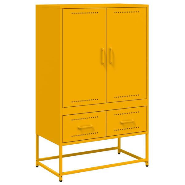 vidaXL Highboard Mustard Yellow Cold-rolled steel 26.8x15.4x43.9 in
