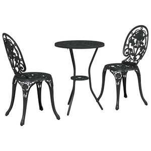 vidaXL Garden Bistro Set 3 pcs Black Aluminium