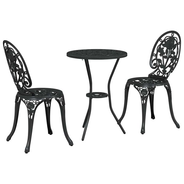 vidaXL Garden Bistro Set 3 pcs Black Aluminium