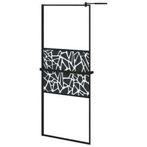 vidaXL Walk-in Shower Wall with Shelf Black 31.5"x76.8" ESG Glass&Aluminum