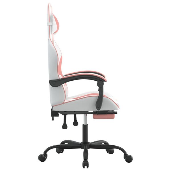 vidaXL Gaming Chair with Footrest White and Pink Faux Leather