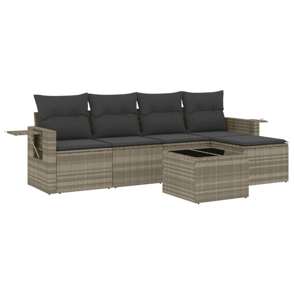 vidaXL Garden Sofa Set Light Grey Poly Rattan 6 Piece Foldable