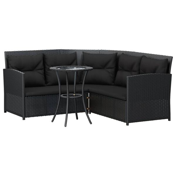vidaXL 2 Piece L-shaped Couch Sofa Set with Cushions Black Poly Rattan