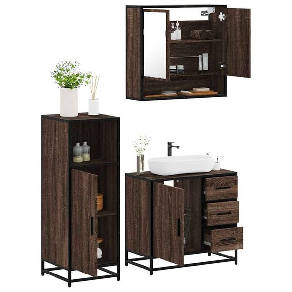 vidaXL Bathroom Furniture Set Brown Oak Engineered Wood, Metal, Glass