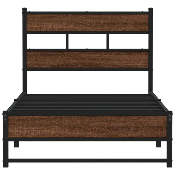 vidaXL Bed Frame Brown Oak Steel, Engineered Wood Single Durable