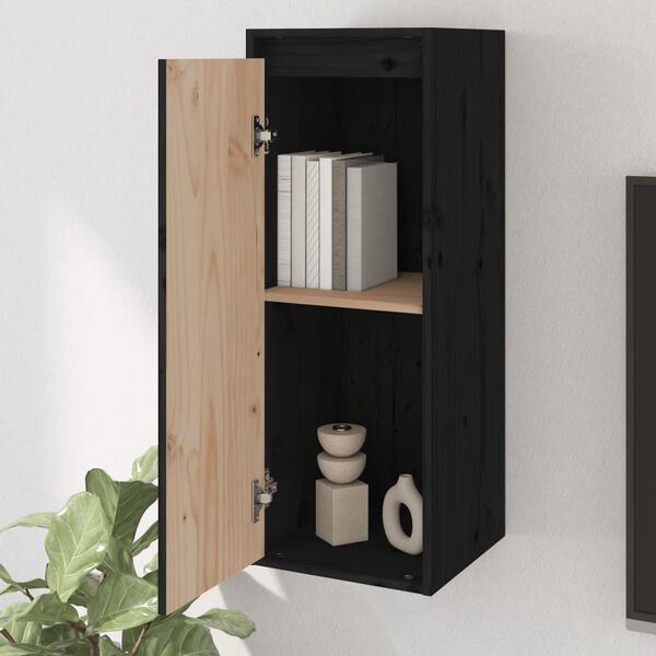 vidaXL Wall Cabinet Set of 2 Black Solid pine wood Medium Wall Cabinet