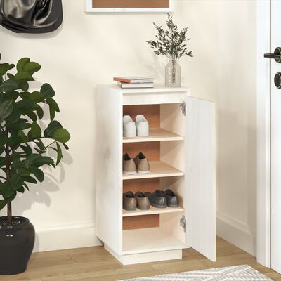 vidaXL Shoe Cabinet White 13.8"x13.8"x31.5" Solid Wood Pine