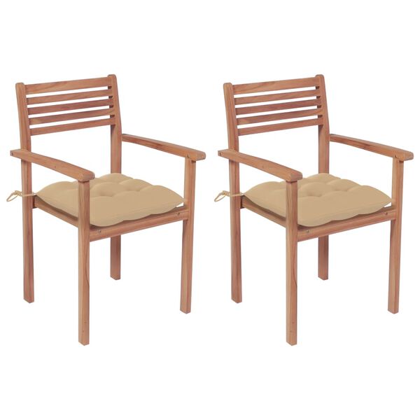 vidaXL Patio Chair Set of 2 Beige Fine sanded teak hardwood Standard