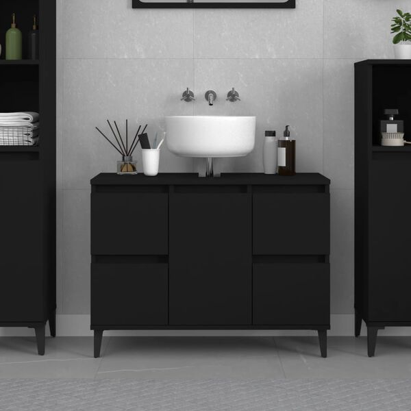 vidaXL Sink Cabinet Black Engineered wood Standard Sink Cabinet