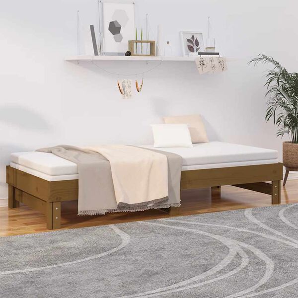 vidaXL Day Bed Honey Brown Solid Pine Wood Double Pull-Out Day Bed
