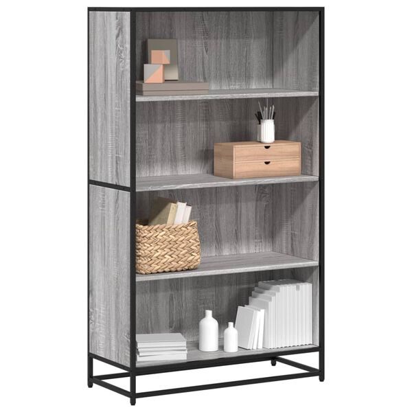 vidaXL Bookcase Grey Sonoma Engineered Wood, Metal Medium Bookcase