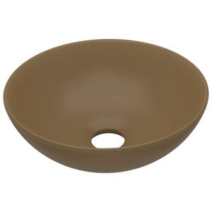 vidaXL Bathroom Sink Ceramic Matt Cream Round