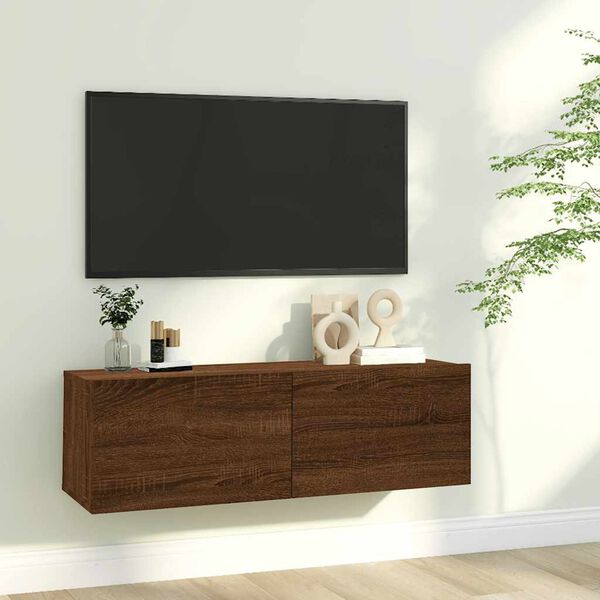 vidaXL TV Wall Cabinet Brown Oak Engineered Wood Standard Wall Mounting