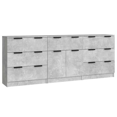 vidaXL 3 Piece Sideboards Concrete Gray Engineered Wood