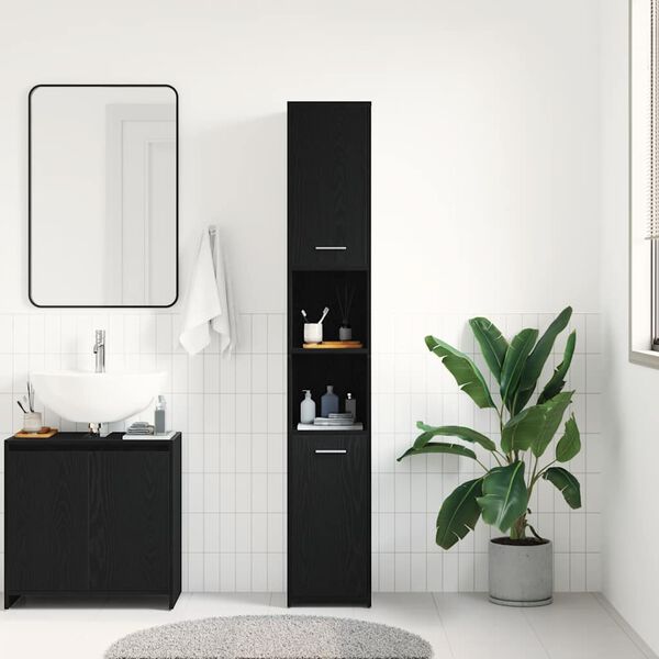 vidaXL Bathroom Cabinet Black Oak Engineered Wood Tall Bathroom Cabinet