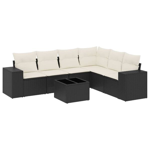 vidaXL Garden Sofa Set Black and Cream White PE rattan, tempered glass