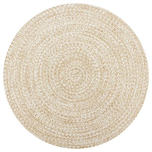 vidaXL Area Rug White and natural Jute and cotton 35.4 in diameter