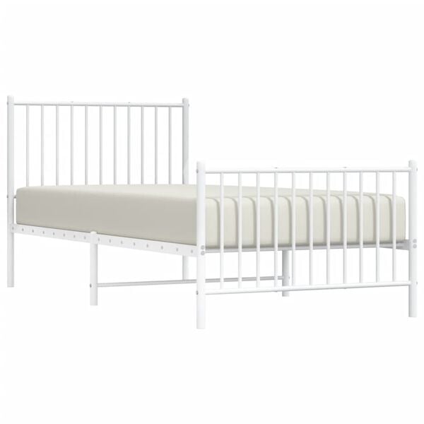 vidaXL Bed Frame White Powder-Coated Steel Single Bed Frame