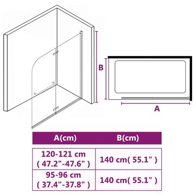 vidaXL Folding Shower Enclosure 2 Panels ESG 47.2"x55.1"