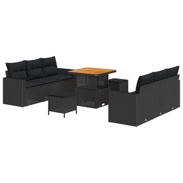 vidaXL Garden Sofa Set Height-Adjustable 9 pcs Black poly rattan