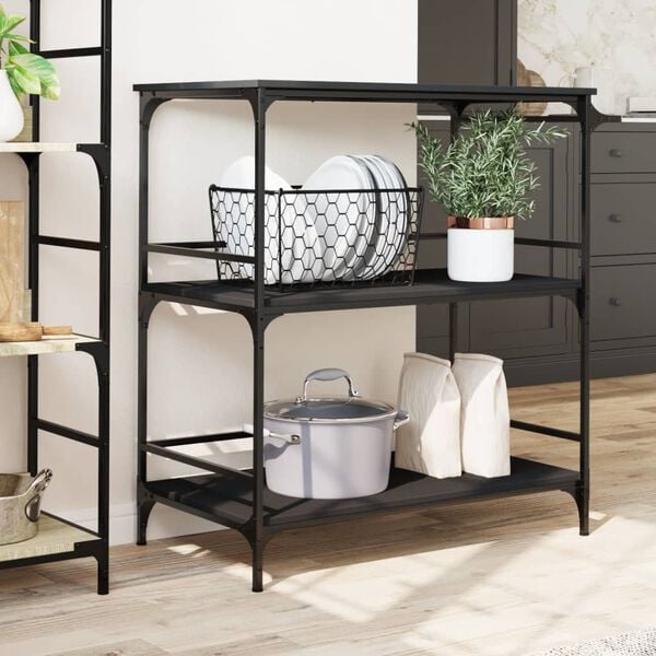 vidaXL Kitchen Trolley Black 39.6"x19.7"x41.3" Engineered Wood