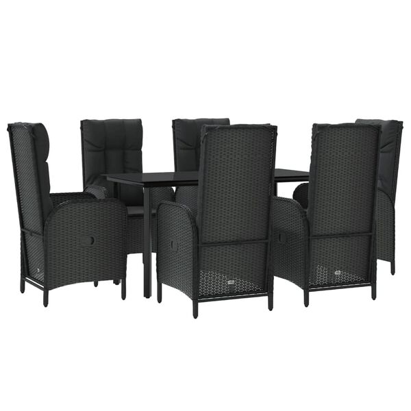 vidaXL Patio Dining Set Black PE Rattan, Powder-Coated Steel, Tempered Glass