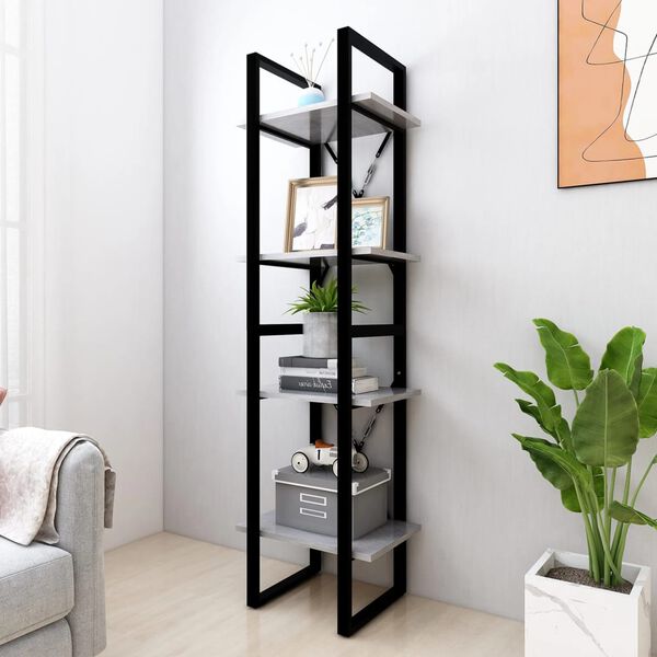 vidaXL Book Cabinet Concrete gray, Black Engineered wood, Metal Medium