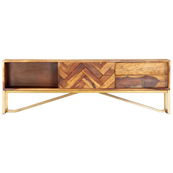 vidaXL TV Cabinet Brown Solid Acacia Wood, Brass powder-coated iron