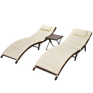 vidaXL Sun Lounger Set of 3 Brown, Cream White