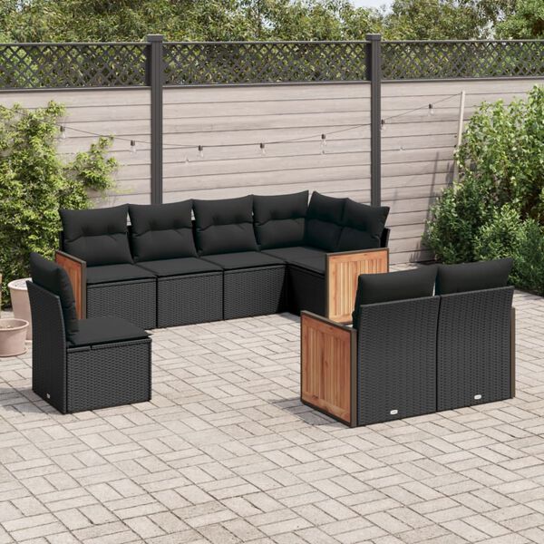 vidaXL Garden Sofa Set Black PE rattan, powder-coated steel, polyester