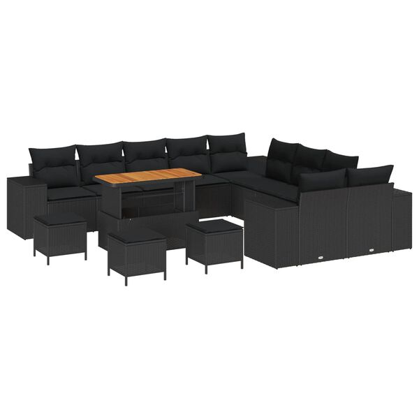 vidaXL Garden Sofa Set with Cushion 14 pcs Black Poly Rattan