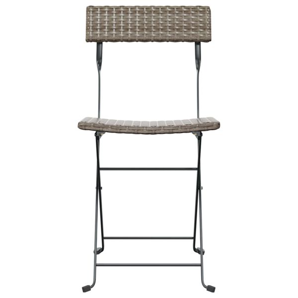 vidaXL Folding Bistro Chair Set of 2 Grey Poly Rattan, Powder-Coated Steel