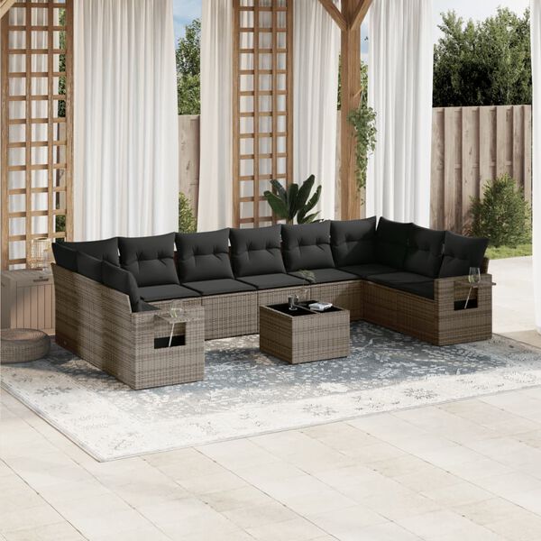 vidaXL Garden Sofa Set Grey Poly Rattan Large Foldable Garden Sofa Set