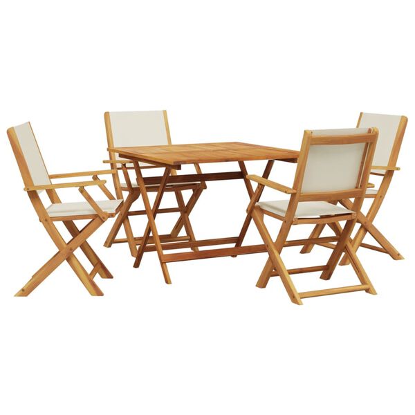 vidaXL Garden Dining Set Cream White Solid Acacia wood Medium Foldable