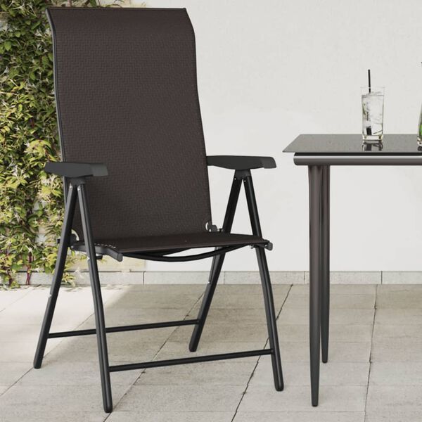 vidaXL Garden Chair Set of 2 Black Coffee PE Rattan, Powder-Coated Steel