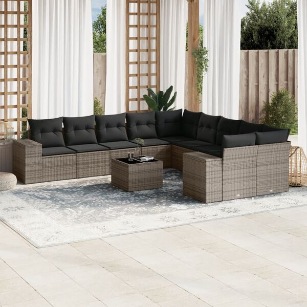 vidaXL Garden Sofa Set Grey Poly Rattan Large Adjustable Feet