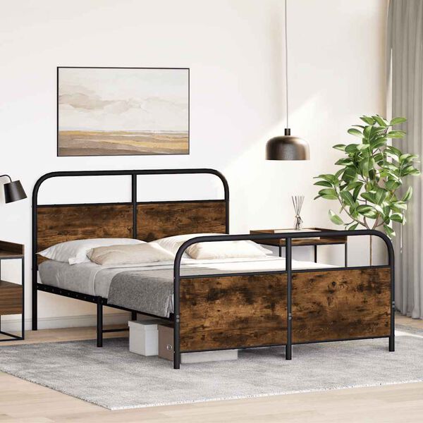 vidaXL Bed Frame Smoked Oak Steel, Engineered Wood 55.1x74.8 in