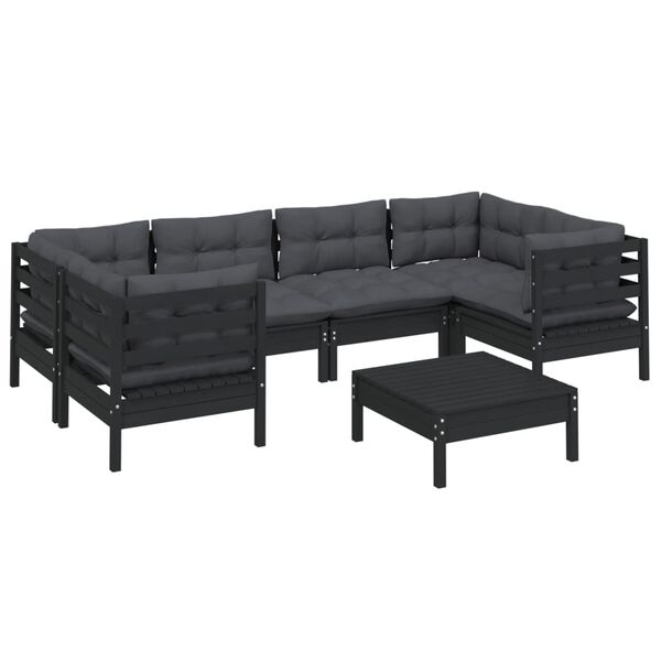 vidaXL Garden Lounge Set Black Solid Pine Wood 7-piece set Modular