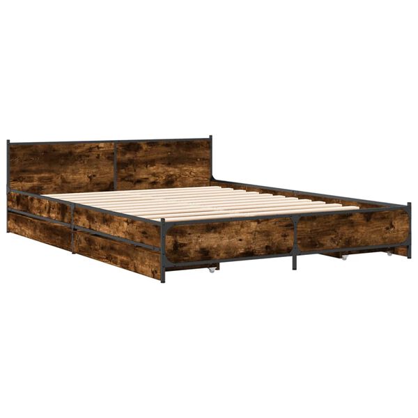 vidaXL Bed Frame Smoked oak Engineered wood, Steel Double Bed Frame