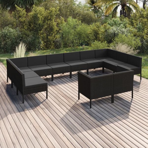vidaXL Garden Lounge Set Black Poly Rattan Medium Modular