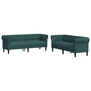 vidaXL Sofa Set Dark Green 100% Polyester, Plywood, Solid Wood