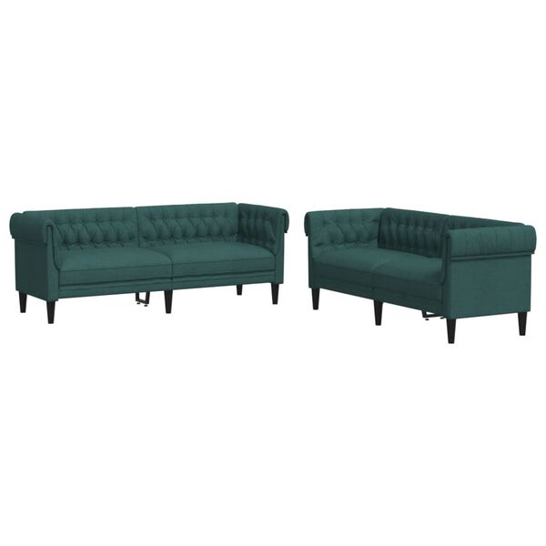 vidaXL Sofa Set Dark Green 100% Polyester, Plywood, Solid Wood
