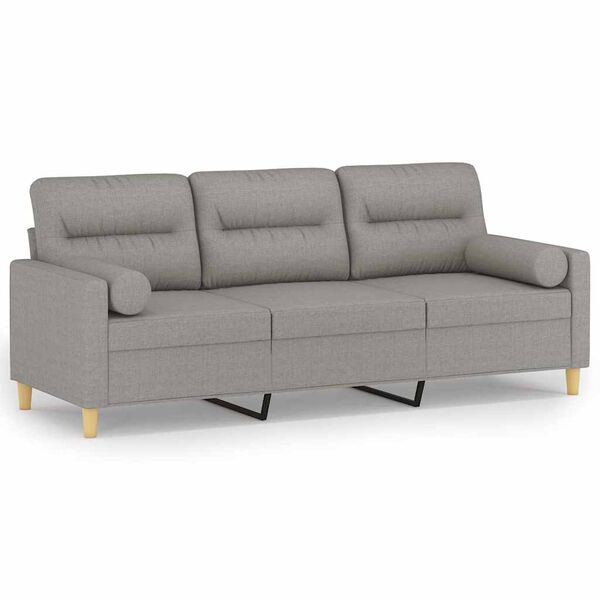vidaXL 3-Seater Sofa with Pillows&Cushions Light Gray 70.9" Fabric