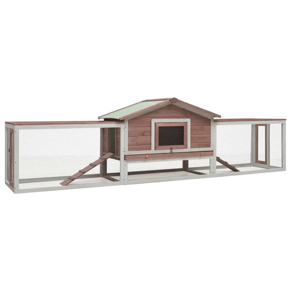 vidaXL Rabbit Hutch Mocha and White Solid Pine Wood Large Doors