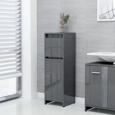 vidaXL Bathroom Cabinet High Gloss Gray 11.8"x11.8"x37.4" Chipboard